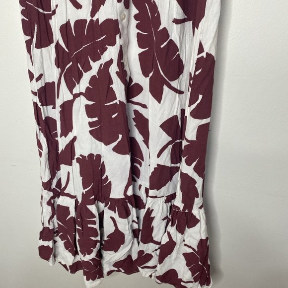 Zara Maxi Dress Size S Maroon White Floral Button Front 3/4 Sleeve Ruffle Hem - Picture 2 of 6